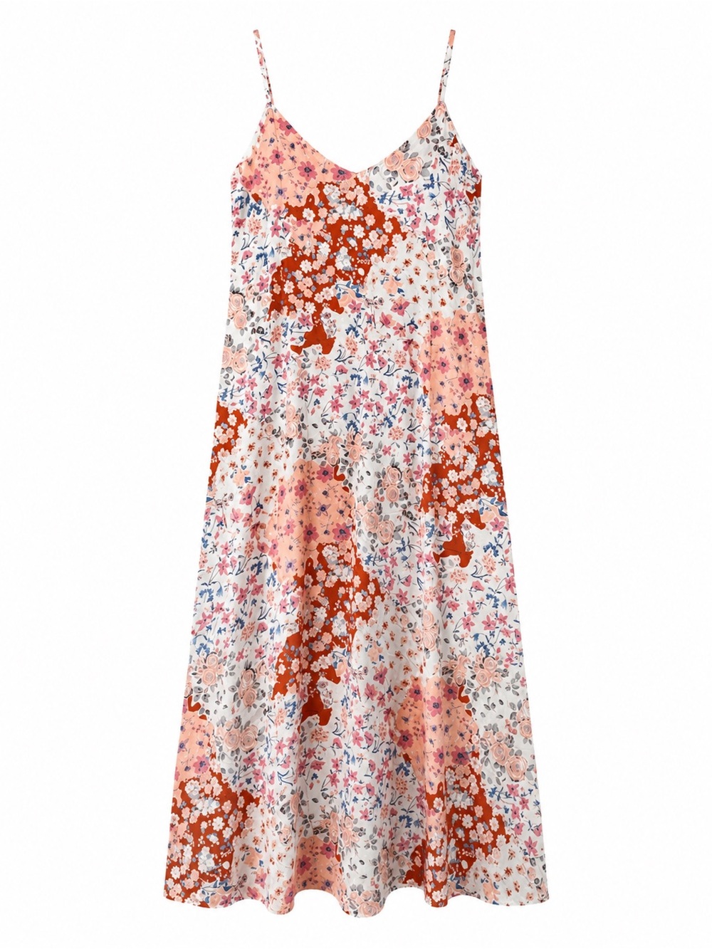 Boho Floral Maxi Dress | Cottagecore Slip Dress Adjustable Strap V-Neck